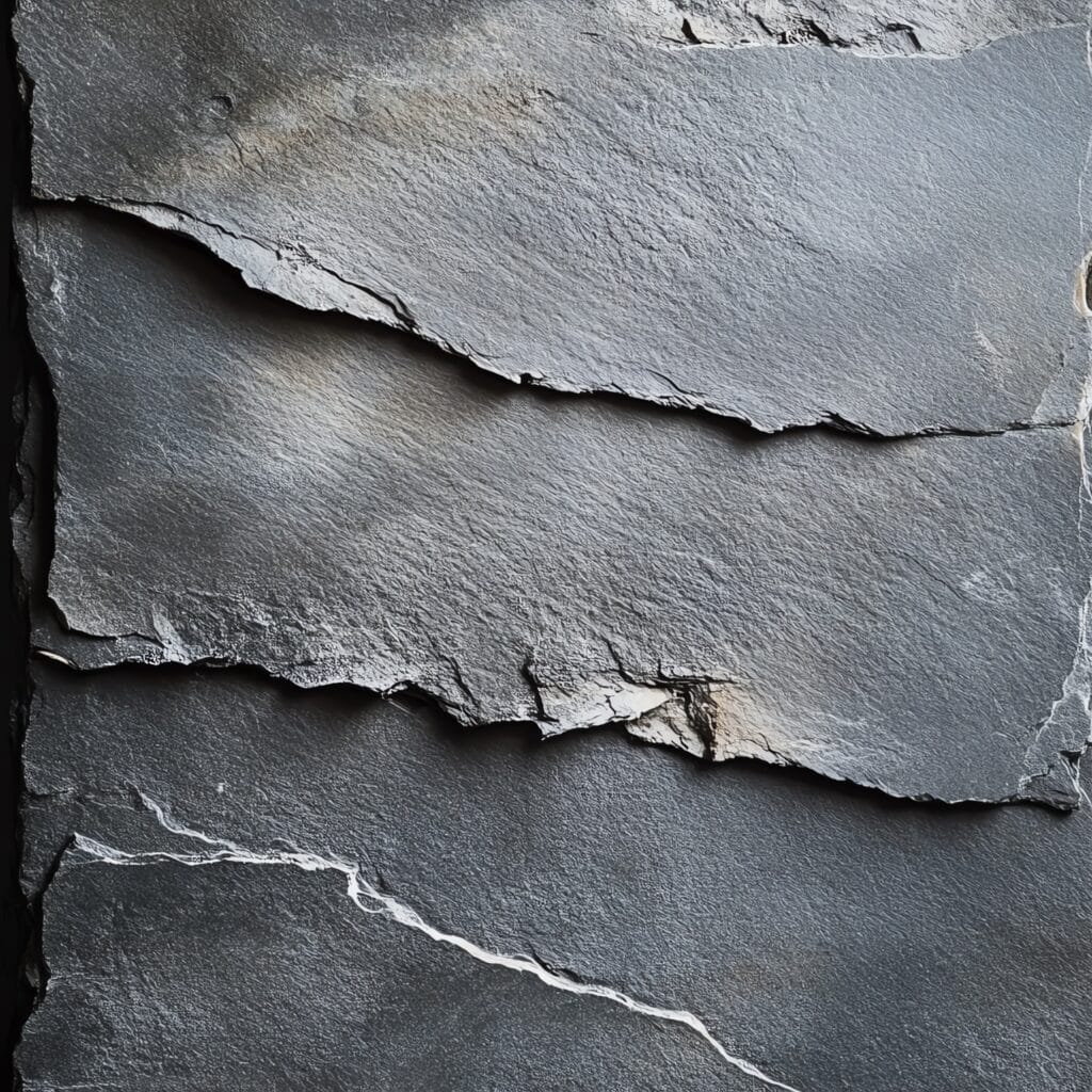 Dark gray slate stone texture. Rough, layered surface. Natural background.
